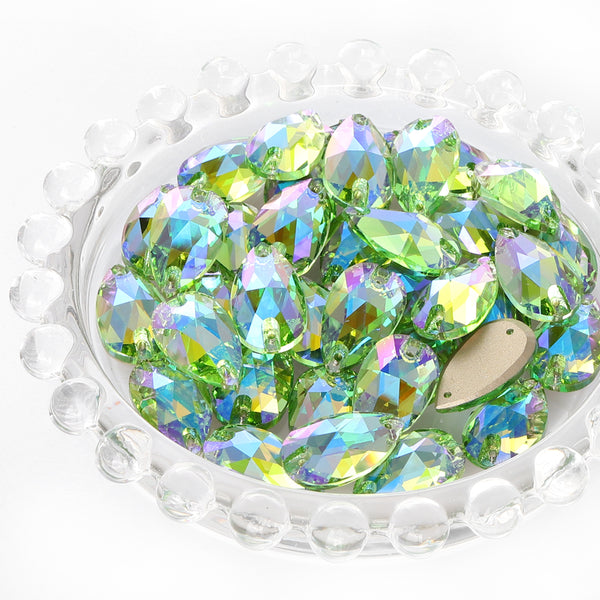 Peridot Shimmer Drop Shape High Quality Glass Sew-on Rhinestones WholesaleRhinestone