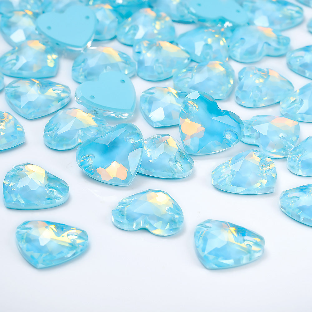 Aquamarine AM Heart Shape High Quality Glass Sew-on Rhinestones Secondary image