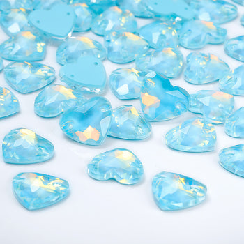 Aquamarine AM Heart Shape High Quality Glass Sew-on Rhinestones WholesaleRhinestone