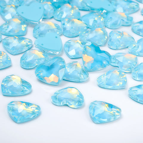 Aquamarine AM Heart Shape High Quality Glass Sew-on Rhinestones