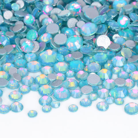 Mixed Sizes Crystal Tiffany Blue Glass FlatBack Rhinestones For Nail Art Silver Back WholesaleRhinestone Imagen principal del producto