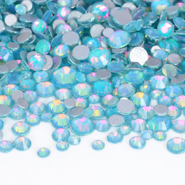 Mixed Sizes Crystal Tiffany Blue Glass FlatBack Rhinestones For Nail Art Silver Back WholesaleRhinestone