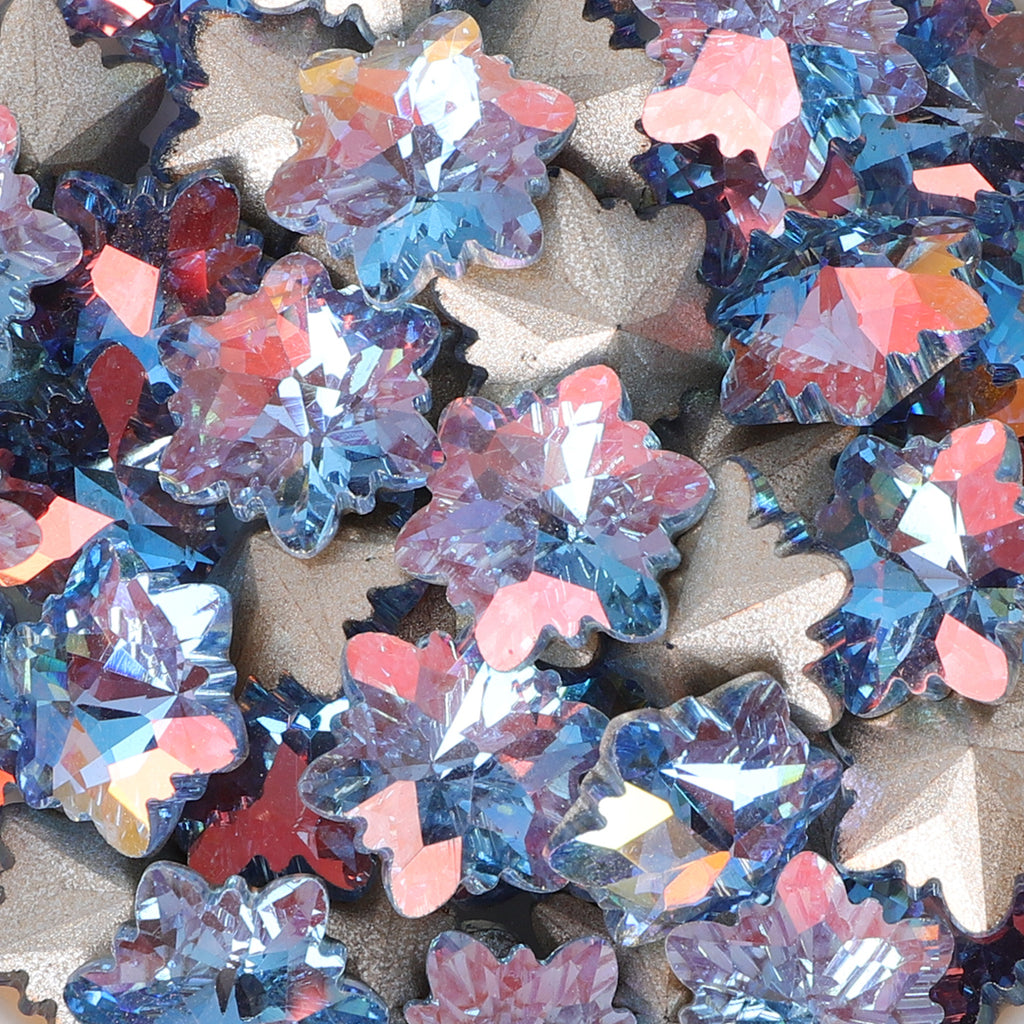Lt Light Blue AB Snowflake Shape Glass Pointed Back Fancy Rhinestones WholesaleRhinestone