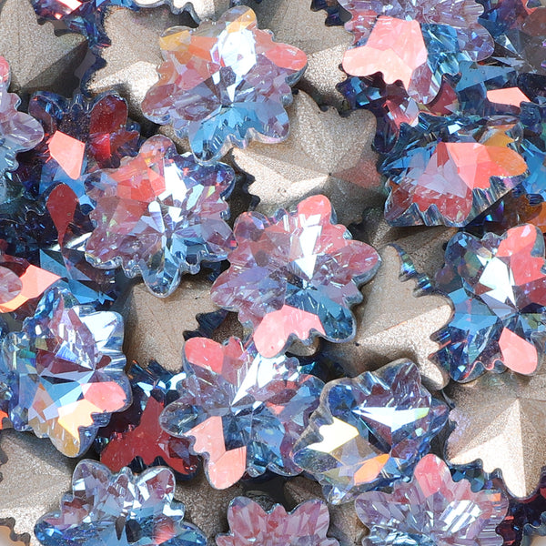 Lt Light Blue AB Snowflake Shape Glass Pointed Back Fancy Rhinestones WholesaleRhinestone