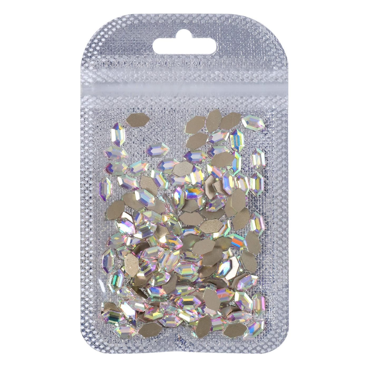 Elongated Hexagon Shape Crystal AB Flat Back Fancy Rhinestones