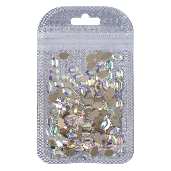 Elongated Hexagon Shape Crystal AB Flat Back Fancy Rhinestones