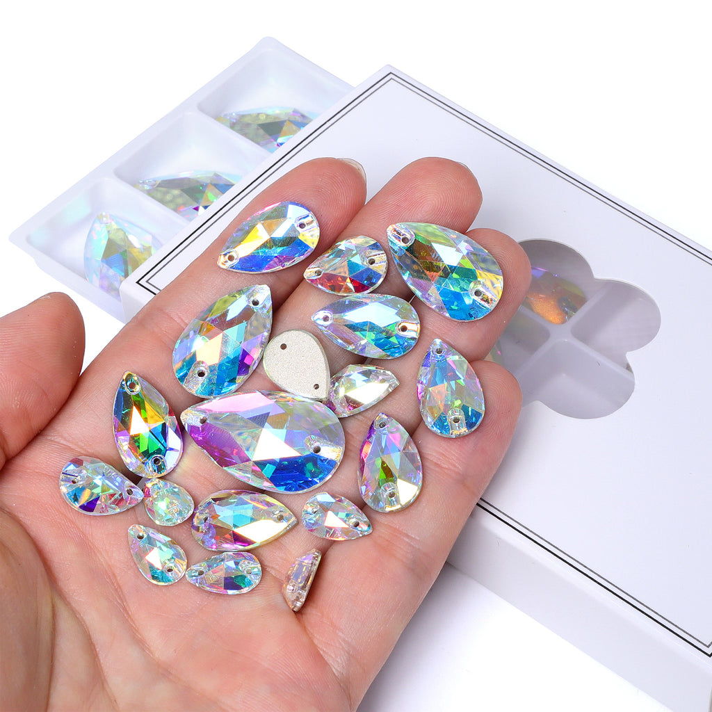 Mixed Sizes Crystal AB Drop Shape High Quality Glass Sew-on Rhinestones WholesaleRhinestone