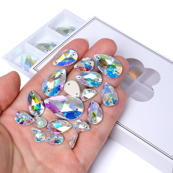 Mixed Sizes Crystal AB Drop Shape High Quality Glass Sew-on Rhinestones WholesaleRhinestone