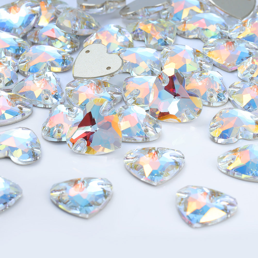 Light Crystal AB Heart Shape High Quality Glass Sew-on Rhinestones