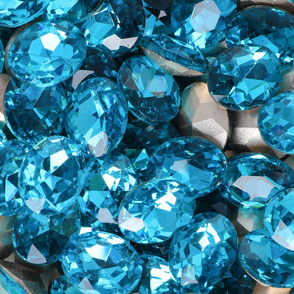 Aquamarine Oval Shape Glass Pointed Back Fancy Rhinestones WholesaleRhinestone