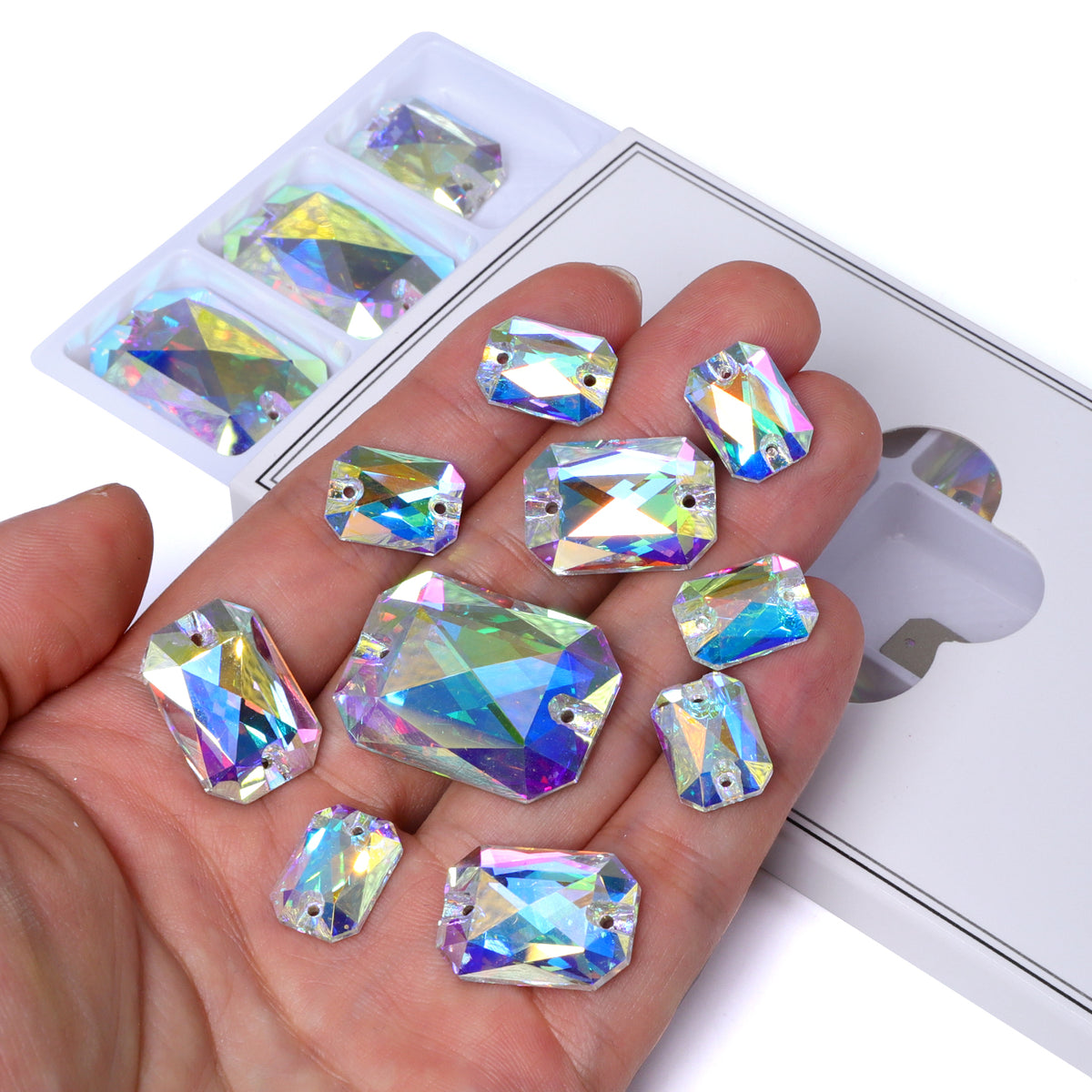 Mixed Sizes Crystal AB Octagon Shape High Quality Glass Sew-on Rhinestones WholesaleRhinestone