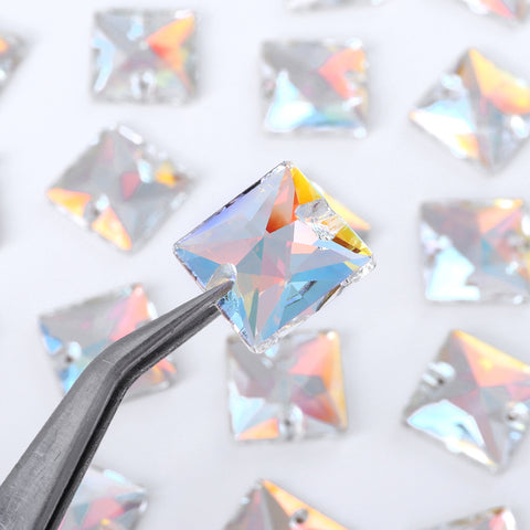 Light Crystal AB Square Shape High Quality Glass Sew-on Rhinestones