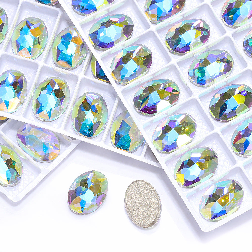 Crystal AB Oval Shape High Quality Glass Beveled Flat Back Rhinestones WholesaleRhinestone