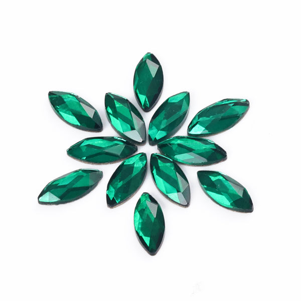 Navette Shape Dark Green Flat Back Fancy Rhinestones WholesaleRhinestone