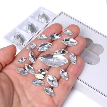 Mixed Sizes Crystal Navette Shape High Quality Glass Sew-on Rhinestones