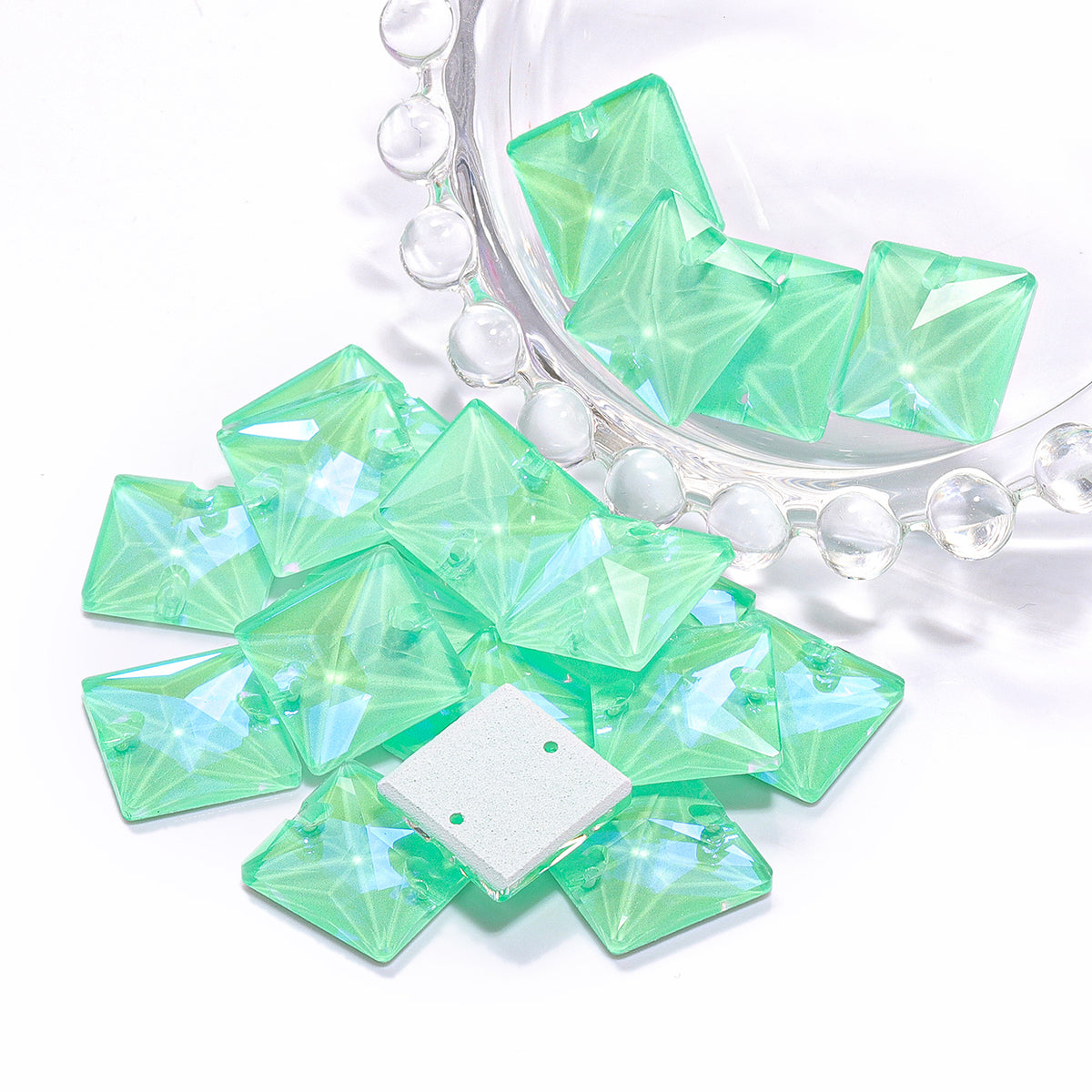 Electric Neon Greenwrap Square Shape High Quality Glass Sew-on Rhinestones WholesaleRhinestone