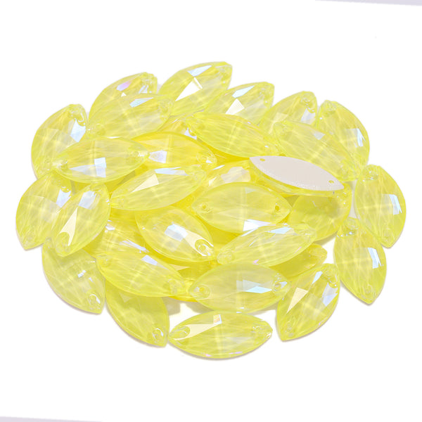 Electric Neon Light Topaz Navette Shape High Quality Glass Sew-on Rhinestones WholesaleRhinestone