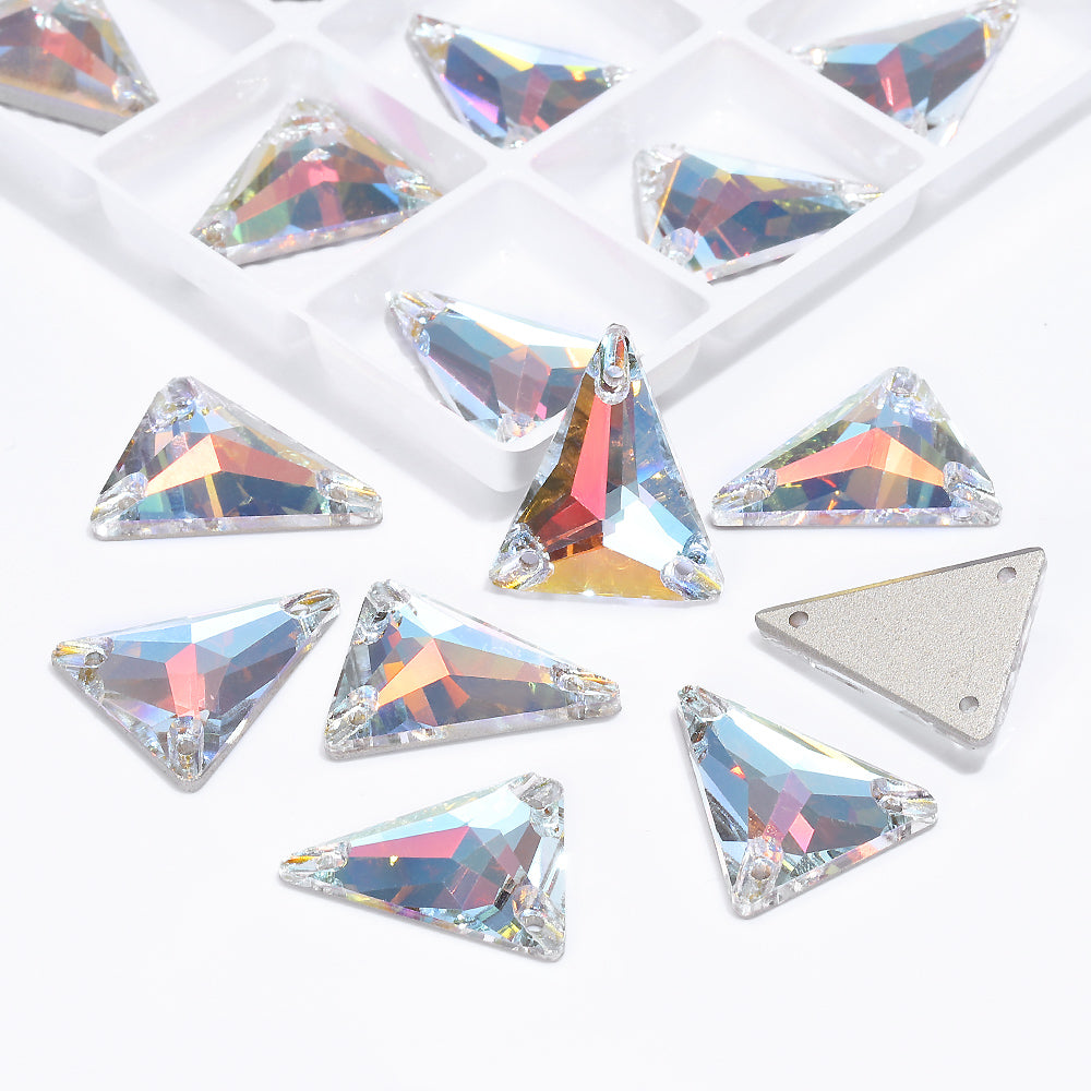 Slim Triangle Shape Light Crystal AB High Quality Glass Sew-on Rhinestones