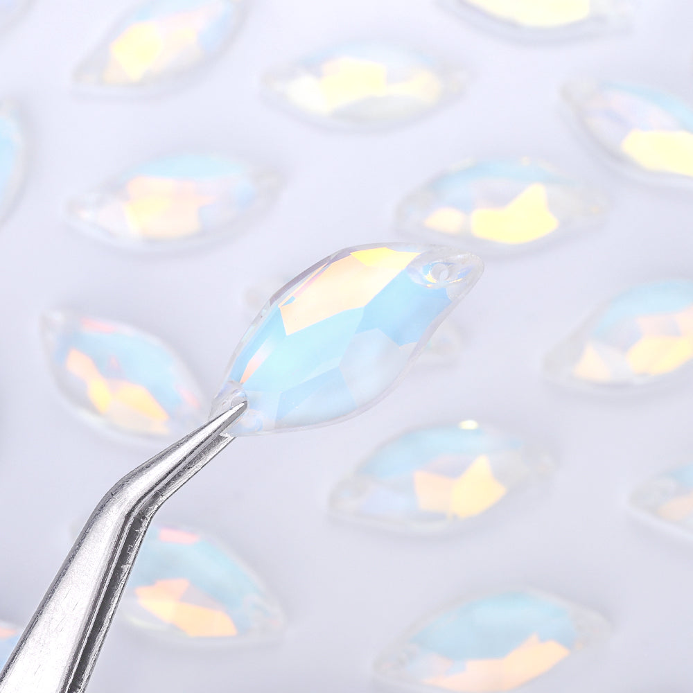 Crystal AM Diamond Leaf Shape High Quality Glass Sew-on Rhinestones WholesaleRhinestone