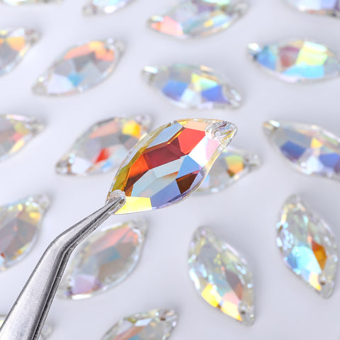 Light Crystal AB Diamond Leaf Shape High Quality Glass Sew-on Rhinestones