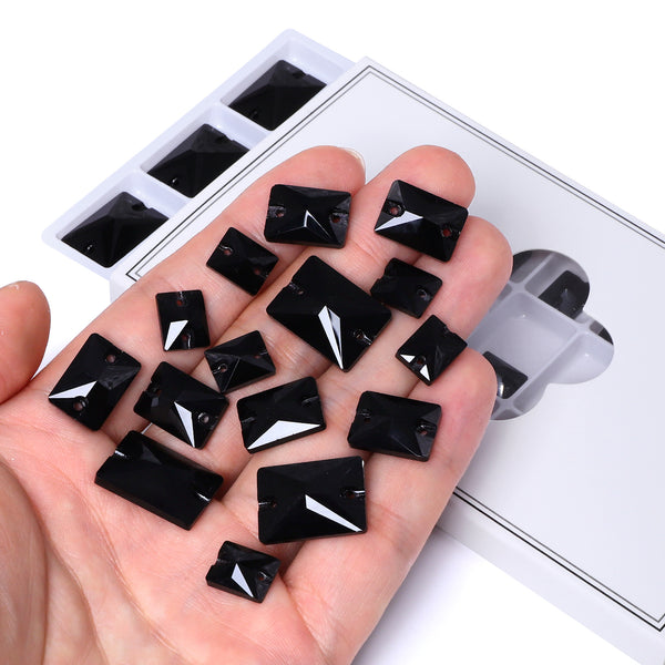 Mixed Sizes Jet Rectangle Shape High Quality Glass Sew-on Rhinestones WholesaleRhinestone