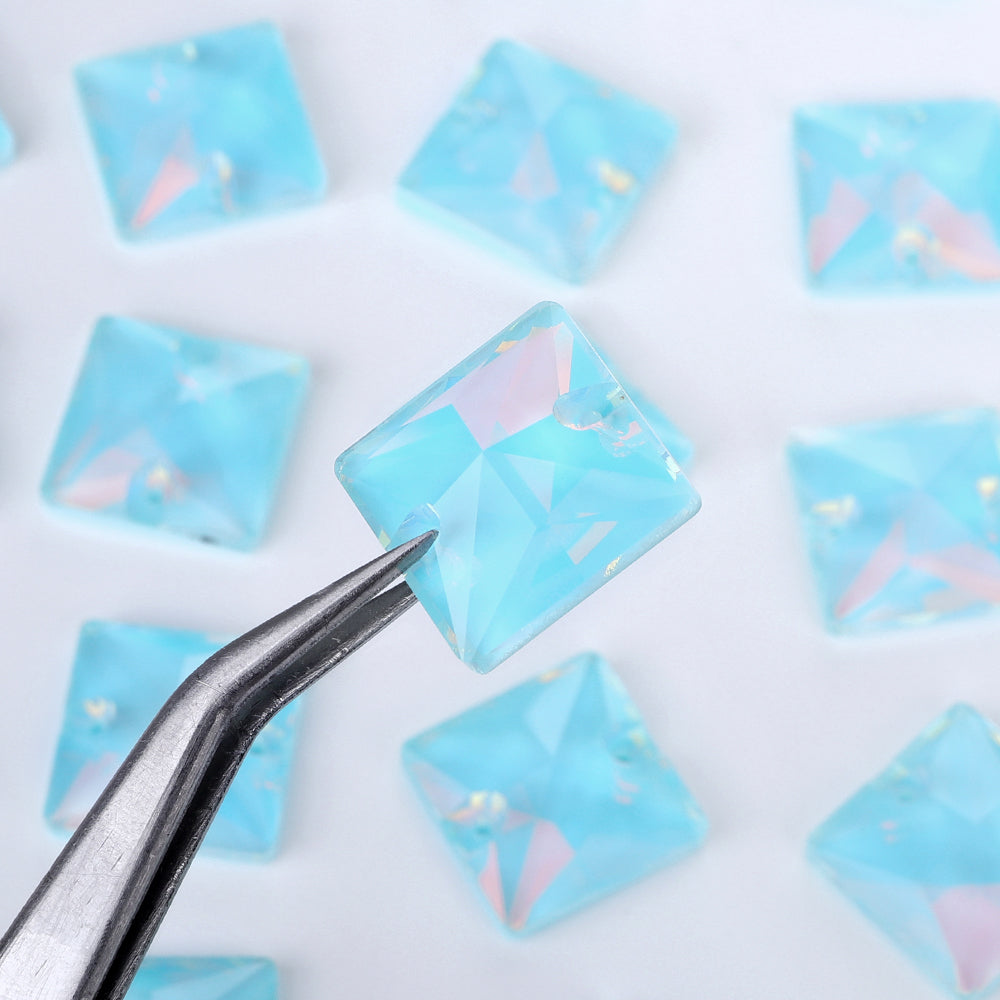 Aquamarine AM Square Shape High Quality Glass Sew-on Rhinestones