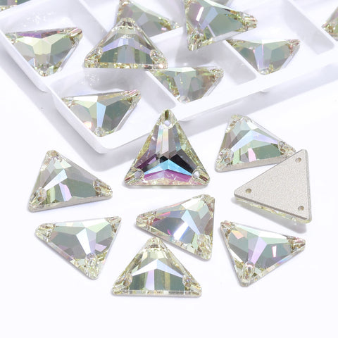Luminous Green Triangle Shape High Quality Glass Sew-on Rhinestones