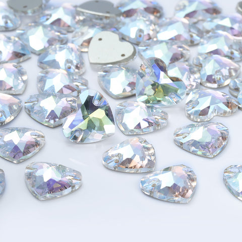 Crystal Transmission Heart Shape High Quality Glass Sew-on Rhinestones