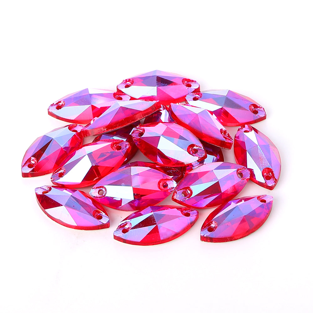 Light Siam Shimmer Navette Shape High Quality Glass Sew-on Rhinestones