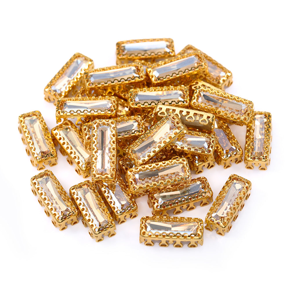 Golden Shadow Princess Baguette Shape High-Quality Glass Sew-on Nest Hollow Claw Rhinestones WholesaleRhinestone Hauptbild