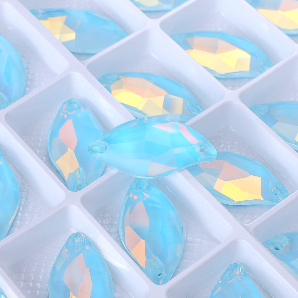 Aquamarine AM Diamond Leaf Shape High Quality Glass Sew-on Rhinestones WholesaleRhinestone