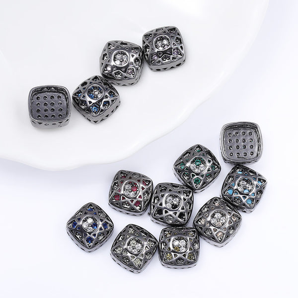 Cushion Square Shape Hematite Plated High-Quality Sew-on Alloy Charms Inlaid Cubic Zirconia WholesaleRhinestone