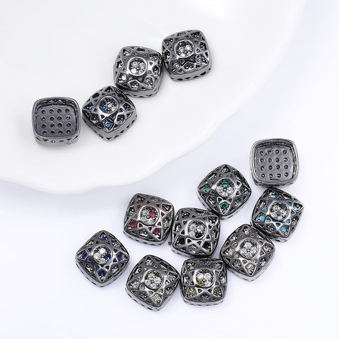 Cushion Square Shape Hematite Plated High-Quality Sew-on Alloy Charms Inlaid Cubic Zirconia