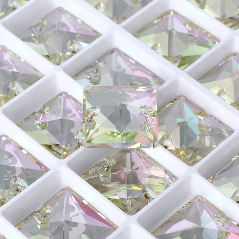 Luminous Green Square Shape High Quality Glass Sew-on Rhinestones
