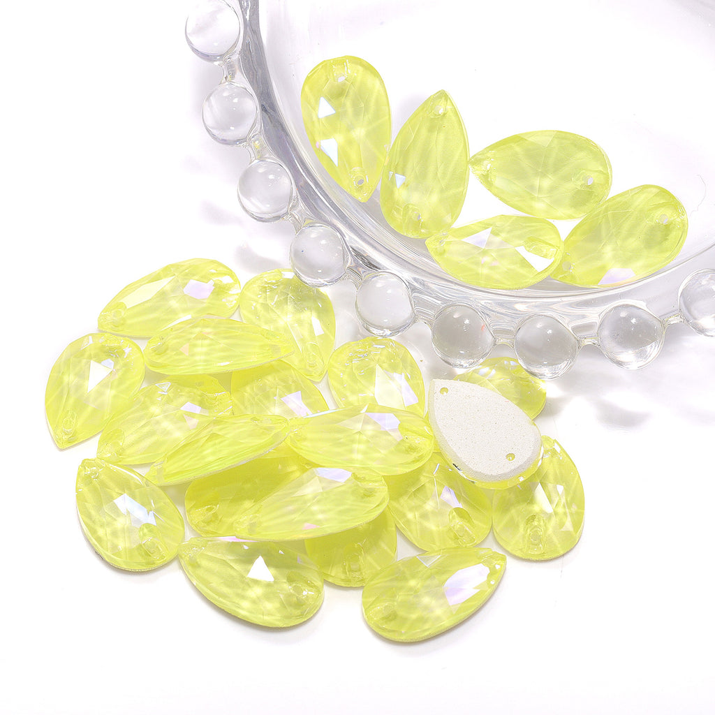 Electric Neon Light Topaz Drop Shape High Quality Glass Sew-on Rhinestones WholesaleRhinestone