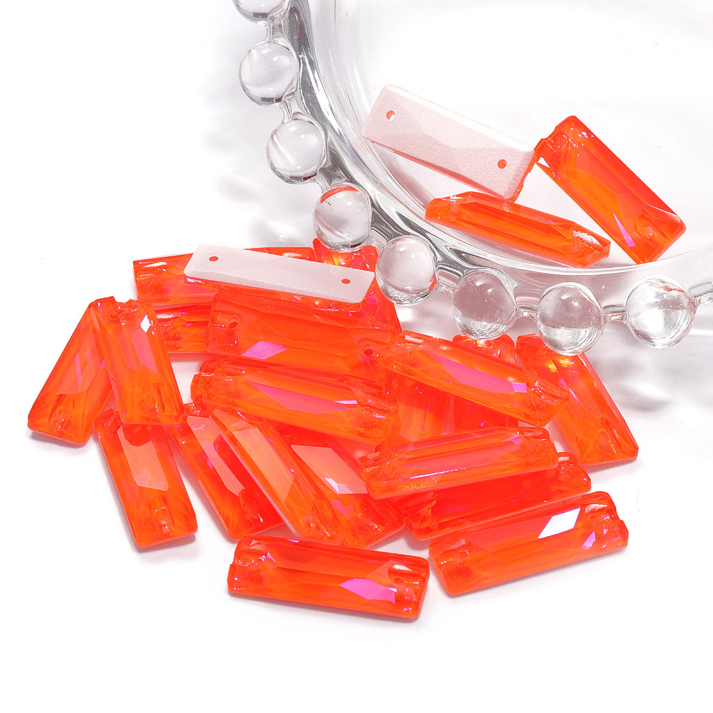 Electric Neon Orange Yellow Cosmic Baguette Shape High Quality Glass Sew-on Rhinestones WholesaleRhinestone