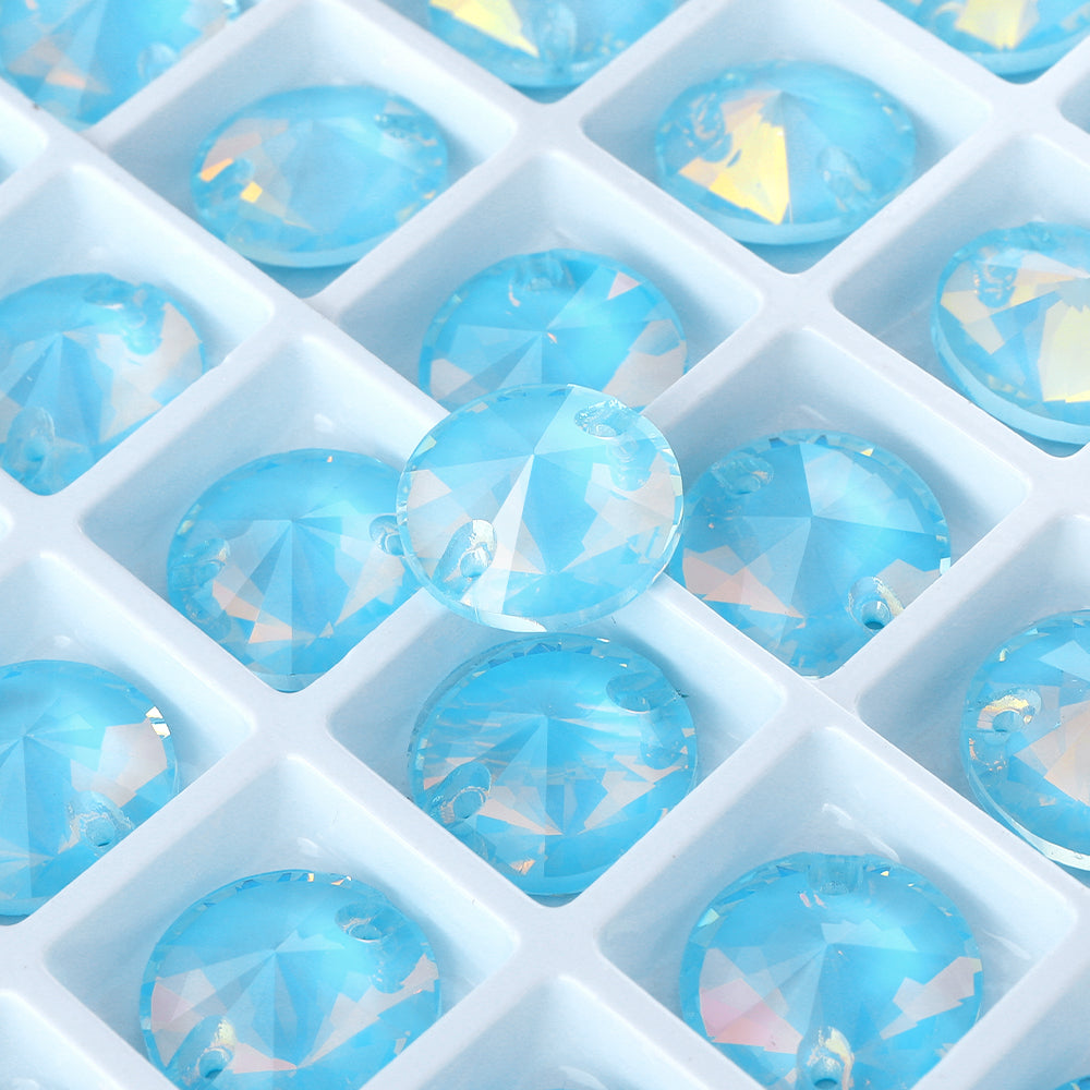 Aquamarine AM Rivoli  Shape High Quality Glass Sew-on Rhinestones WholesaleRhinestone