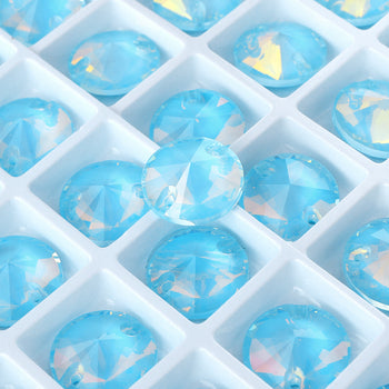Aquamarine AM Rivoli  Shape High Quality Glass Sew-on Rhinestones WholesaleRhinestone