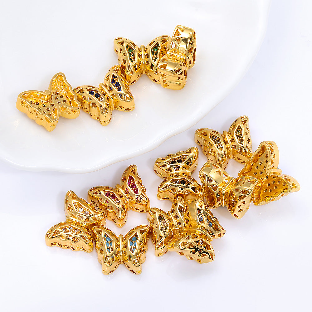 Butterfly Shape Golden Plated High-Quality Sew-on Alloy Charms Inlaid Cubic Zirconia