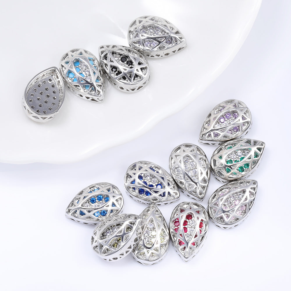 Drop Shape Silver Plated High-Quality Sew-on Alloy Charms Inlaid Cubic Zirconia WholesaleRhinestone