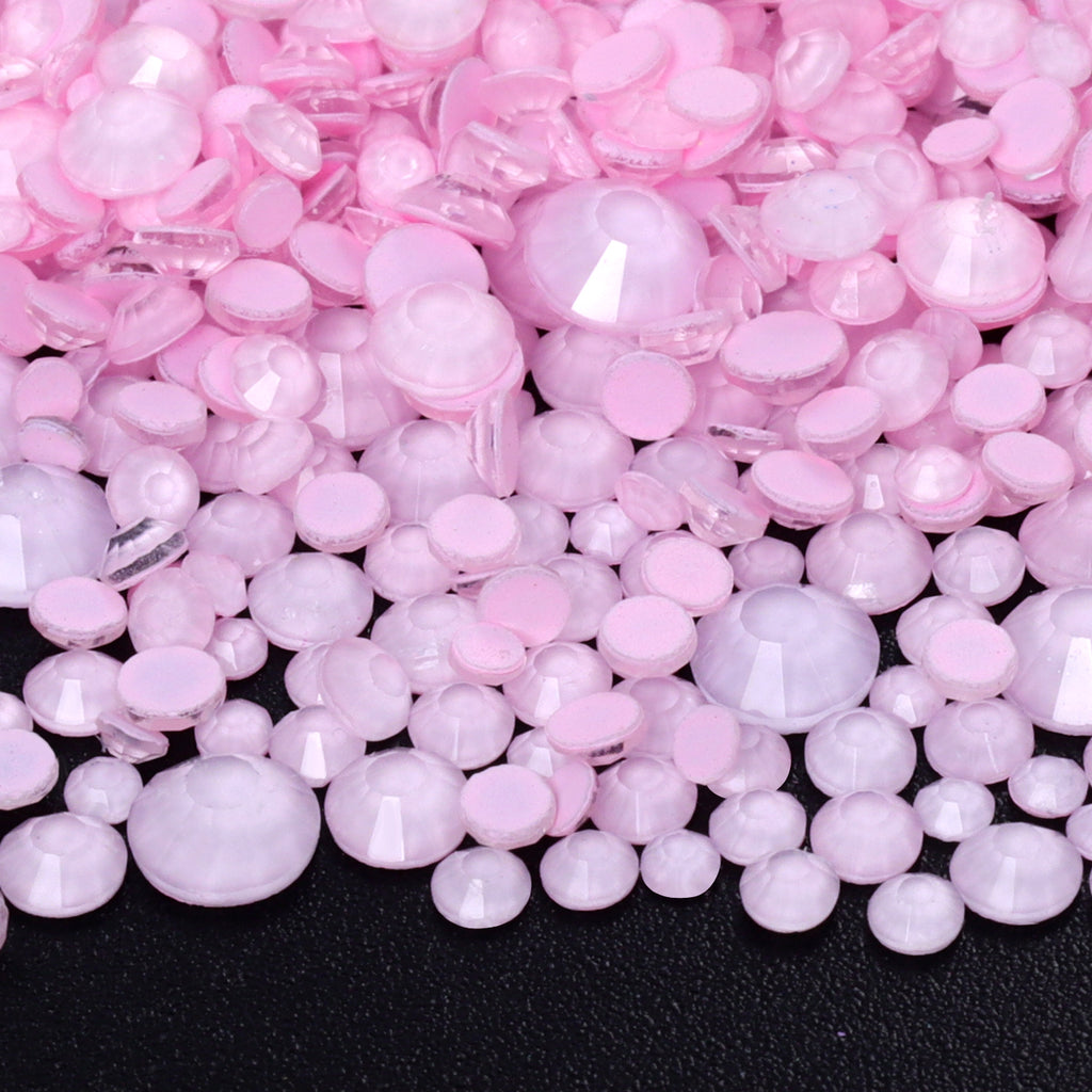 Mixed Sizes Neon Pink Snowy White Glass Flat Back Rhinestones For Nail Art WholesaleRhinestone