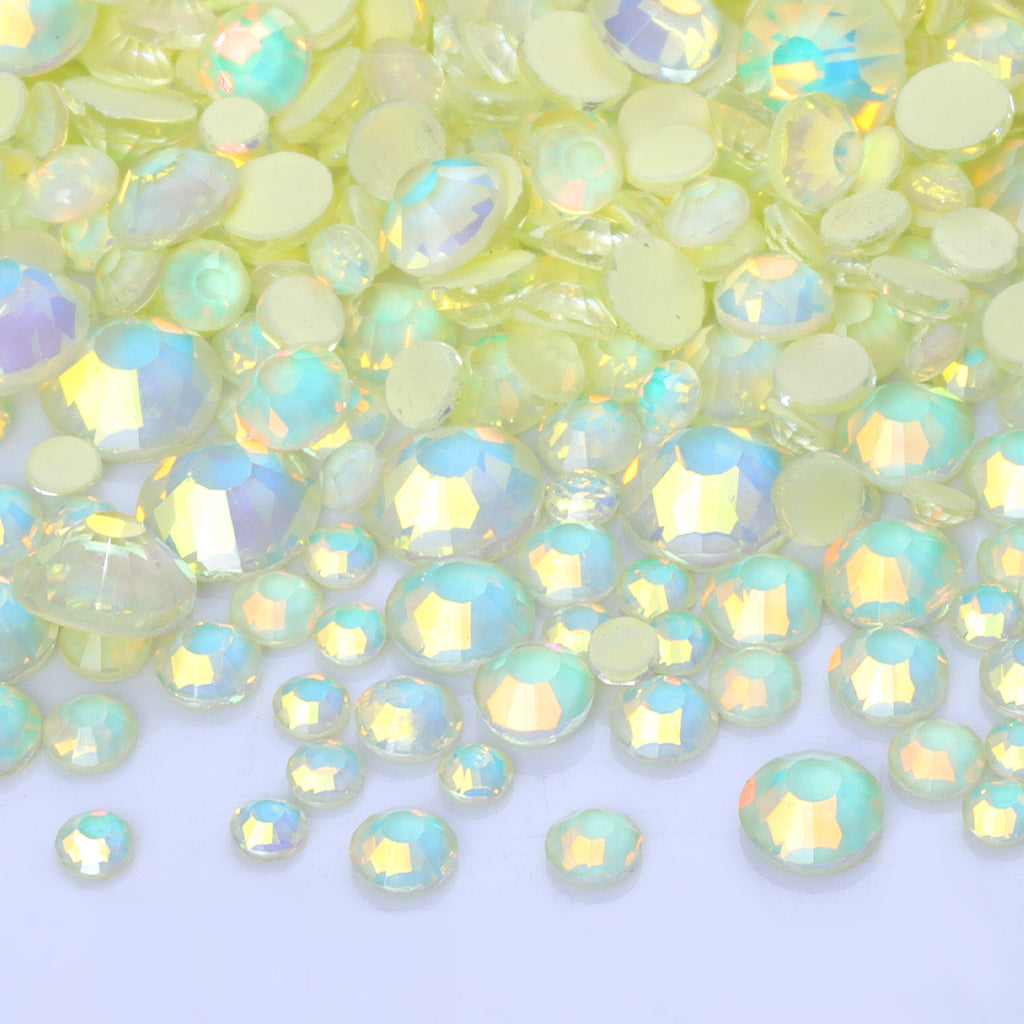 Mixed Sizes Mocha Opal Lt Yellow Glass Flat Back Rhinestones For Nail Art WholesaleRhinestone