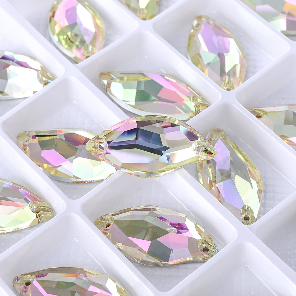 Luminous Green Diamond Leaf Shape High Quality Glass Sew-on Rhinestones WholesaleRhinestone