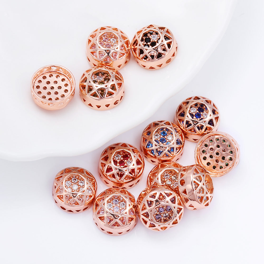 Round Shape Rose Gold Plated High-Quality Sew-on Alloy Charms Inlaid Cubic Zirconia