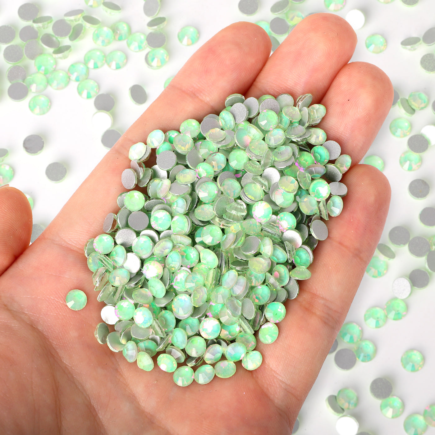 Kristallgrüner Opalglas Flachback -Strass Silber Rücken