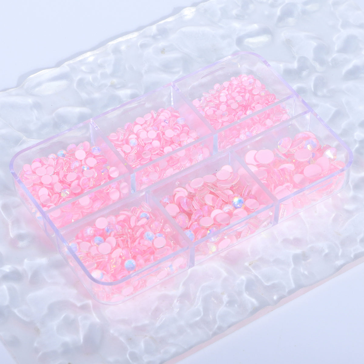 Mixed Sizes 6 Grid Box Mocha Opal Lt Pink Glass FlatBack Rhinestones For Nail Art WholesaleRhinestone