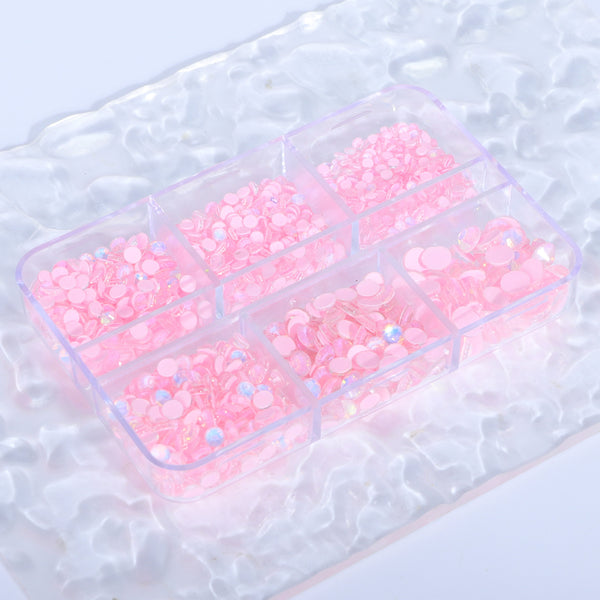 Mixed Sizes 6 Grid Box Mocha Opal Lt Pink Glass FlatBack Rhinestones For Nail Art WholesaleRhinestone