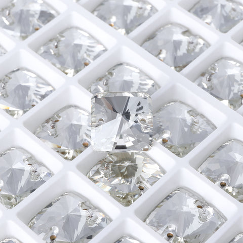 Silver Shade Rivoli Square Shape High Quality Glass Sew-on Rhinestones