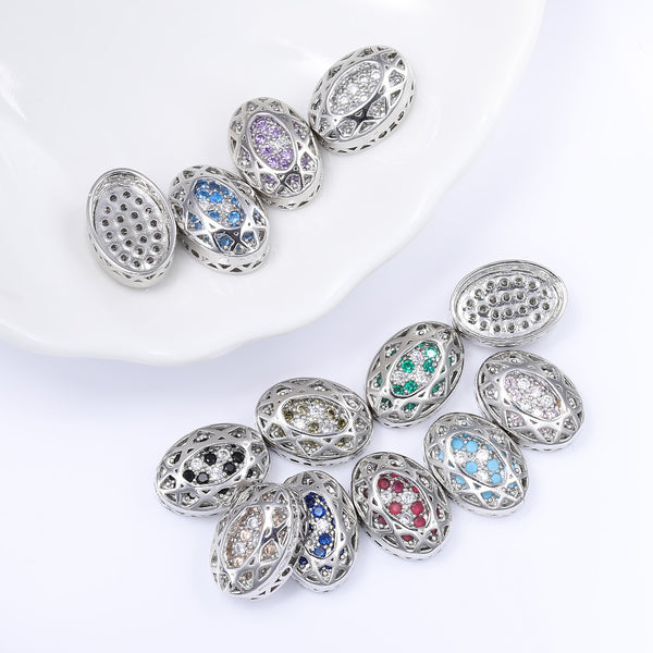 Oval Shape Imitation Rhodium Plated High-Quality Sew-on Alloy Charms Inlaid Cubic Zirconia WholesaleRhinestone
