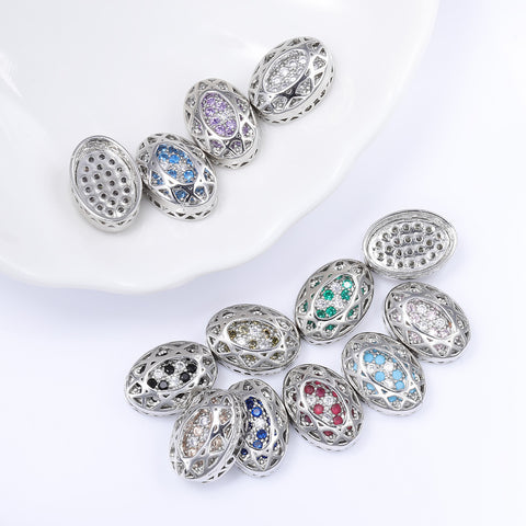 Oval Shape Imitation Rhodium Plated High-Quality Sew-on Alloy Charms Inlaid Cubic Zirconia